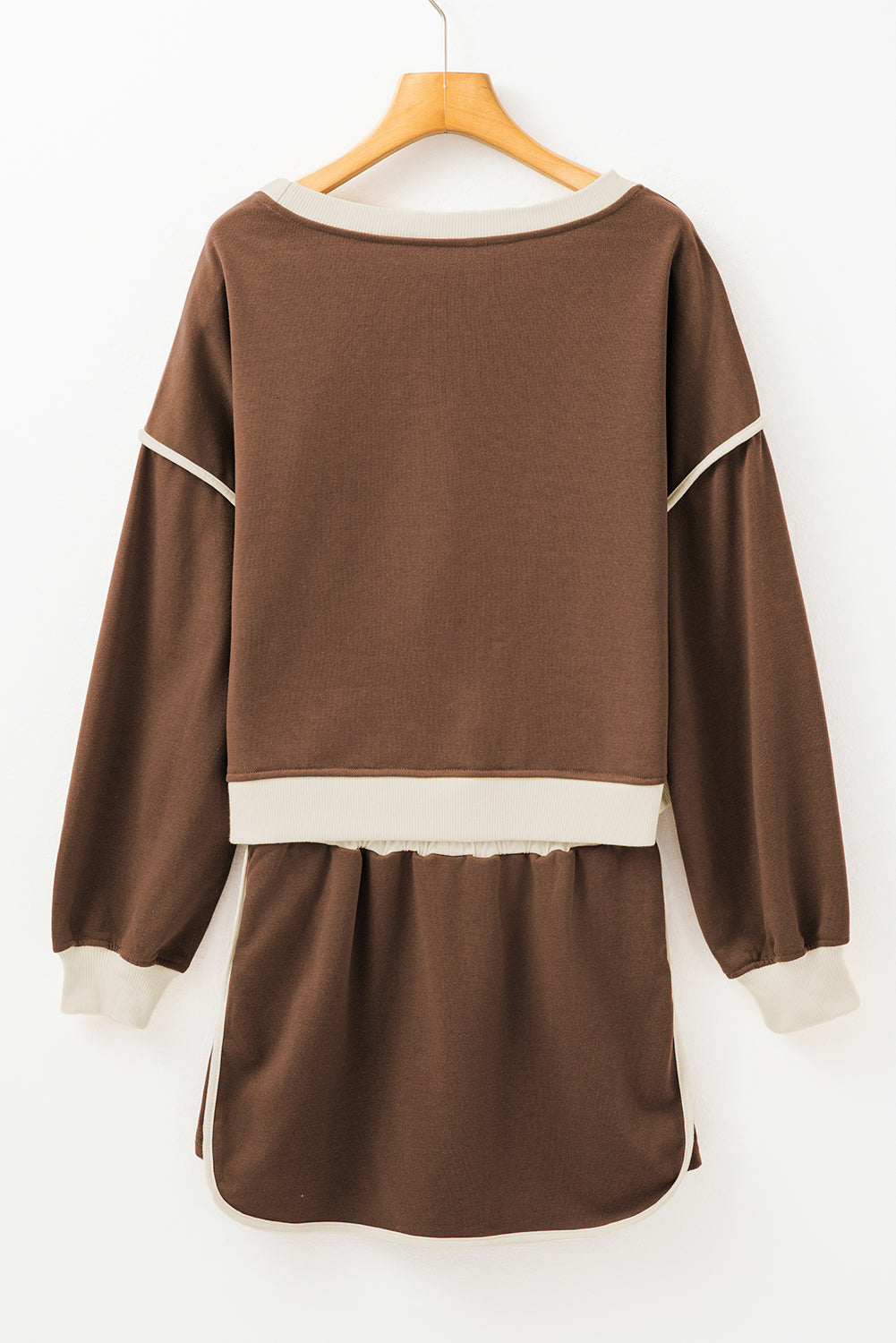 Shop Colour Contrast Loose Pullover & Lace-Up Waist Skort Set S-XL at LivelyLooks