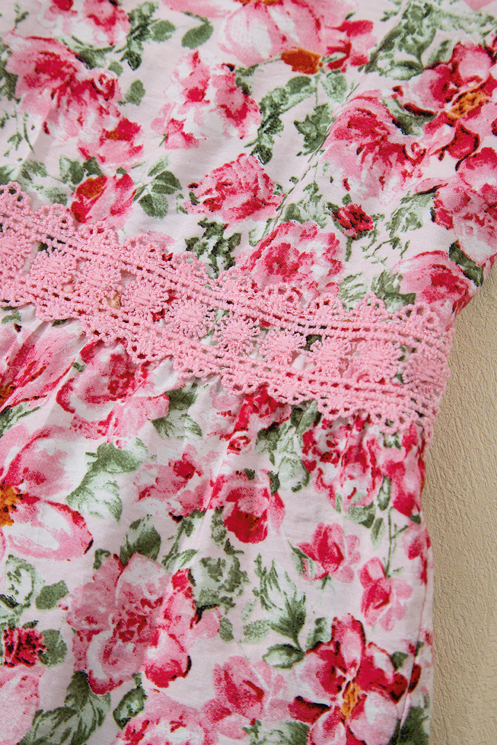 LivelyLooks Floral Lace Tied Strap Empire Waist Maxi Dress Pink & Green women's fashion