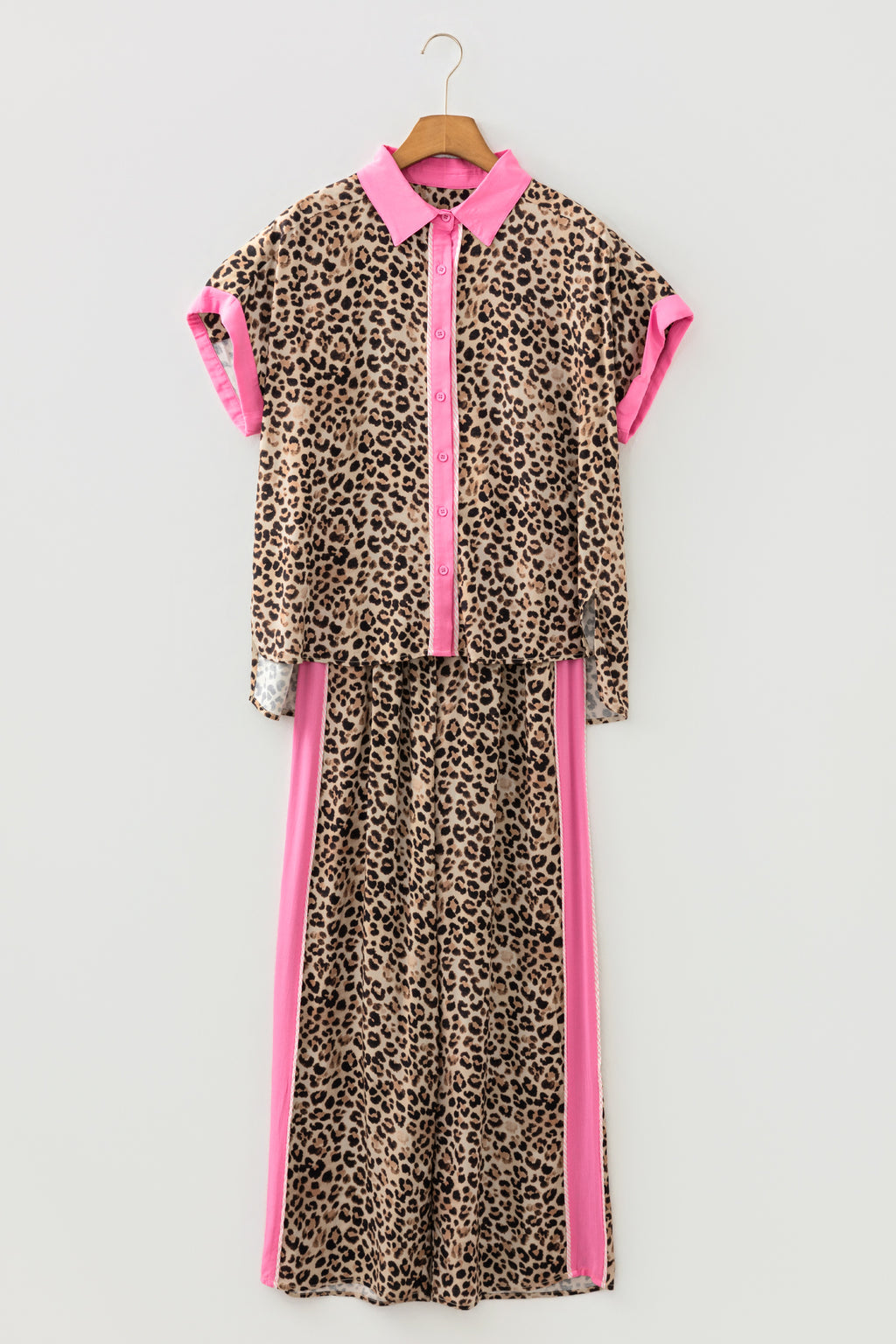 Brown Contrast Trim Leopard Top & Pant Set | UK 8–22