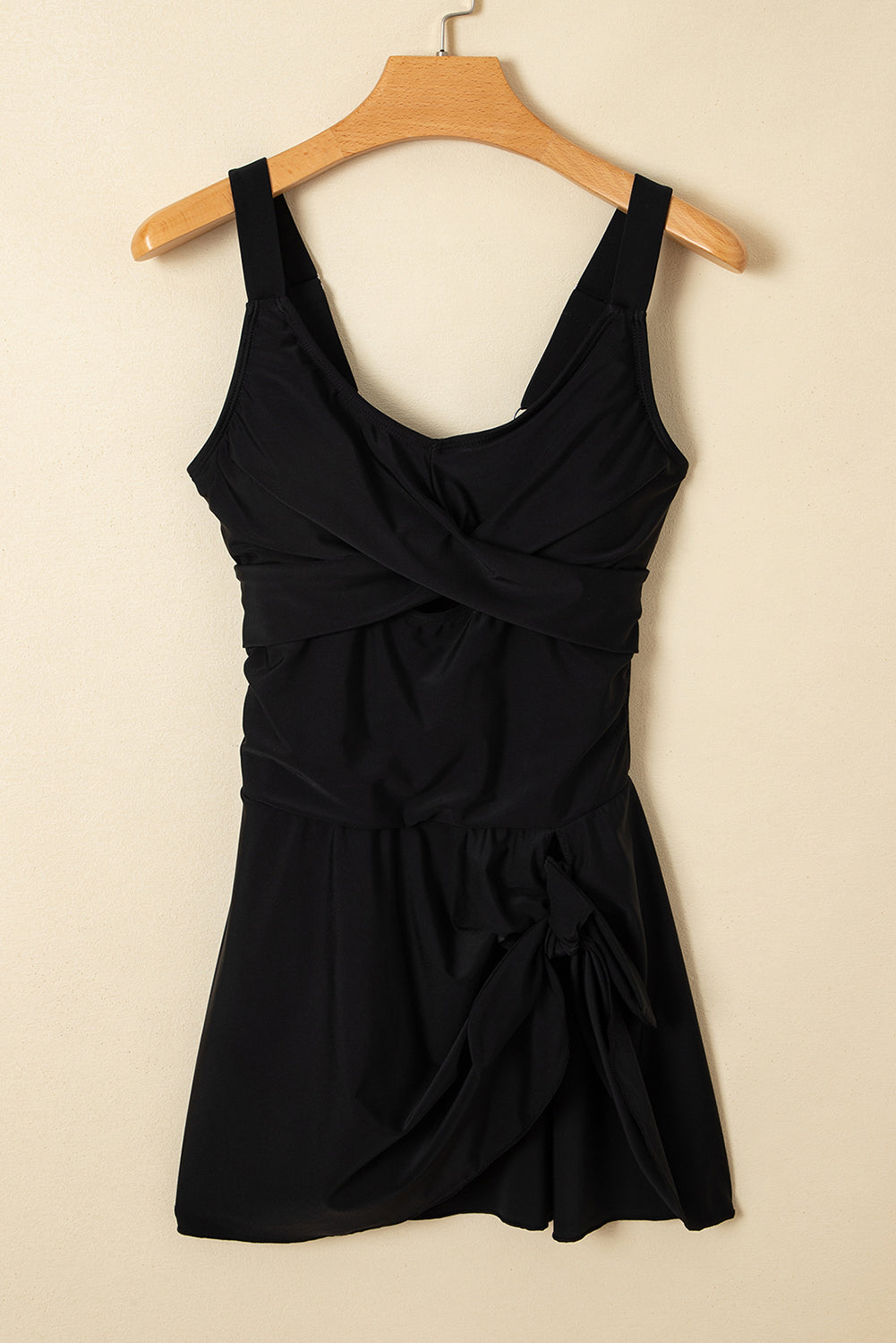 LivelyLooks Black Cutout Ruched Knot Slit One Piece Swim Dress S-2XL women's fashion