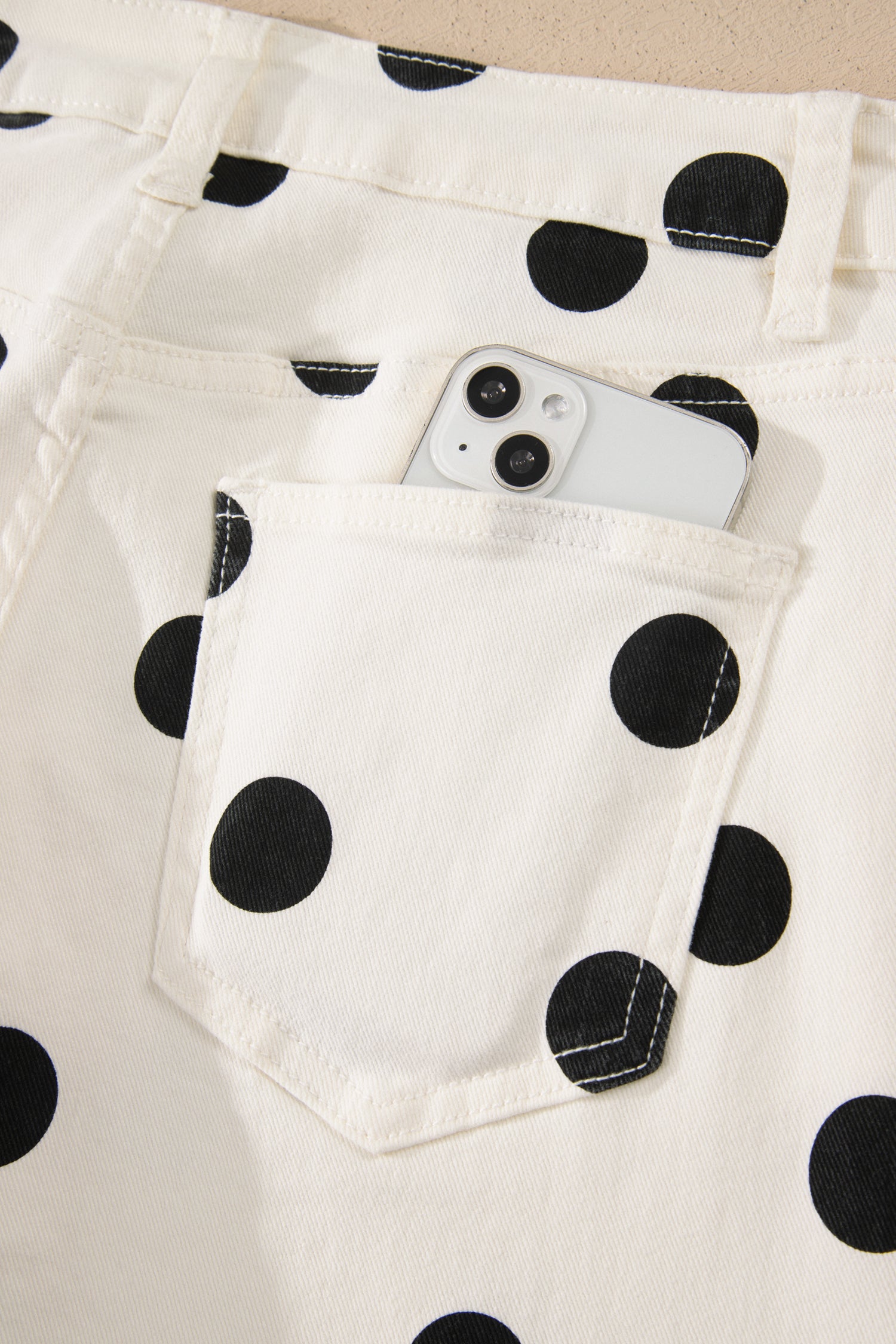 Women's White Polka Dot Wide Leg Ankle Jeans Button Zip Pocket UK 4-16 at LivelyLooks