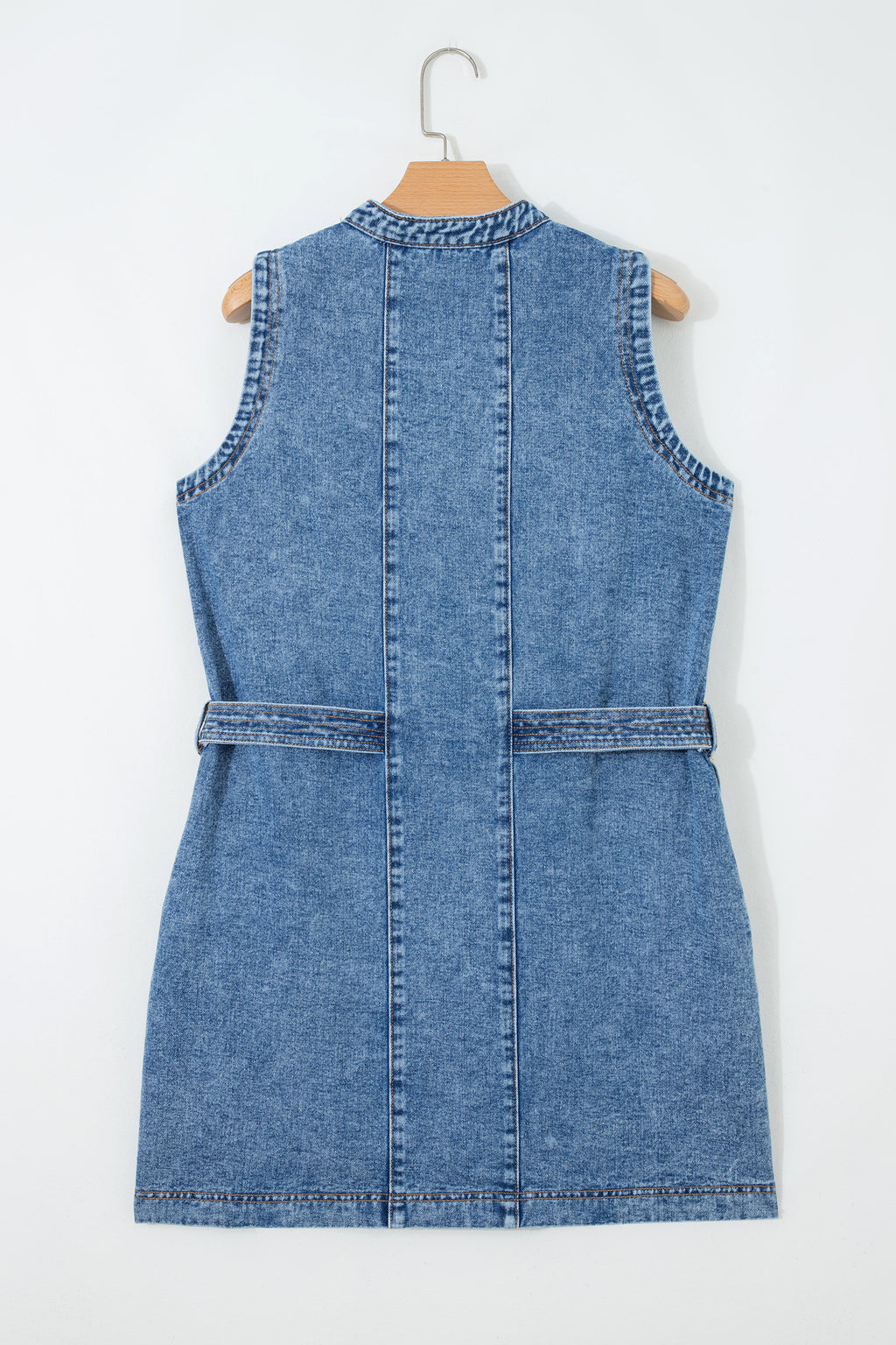 Women's Myosotis Blue Western Belt Button-Down Sleeveless Denim Mini Dress at LivelyLooks