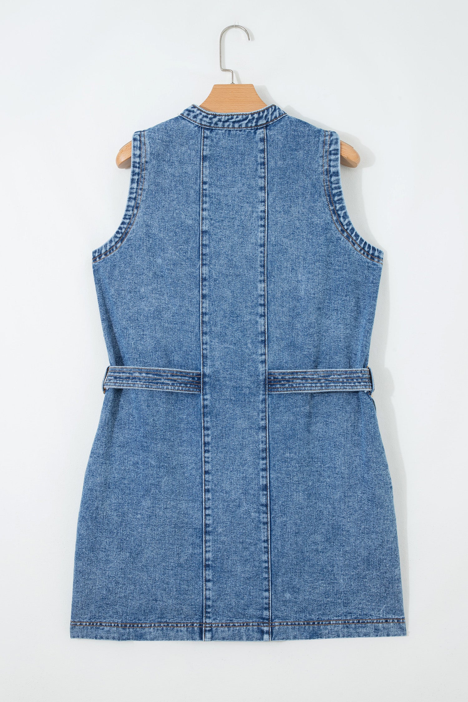Women's Myosotis Blue Western Belt Button-Down Sleeveless Denim Mini Dress at LivelyLooks