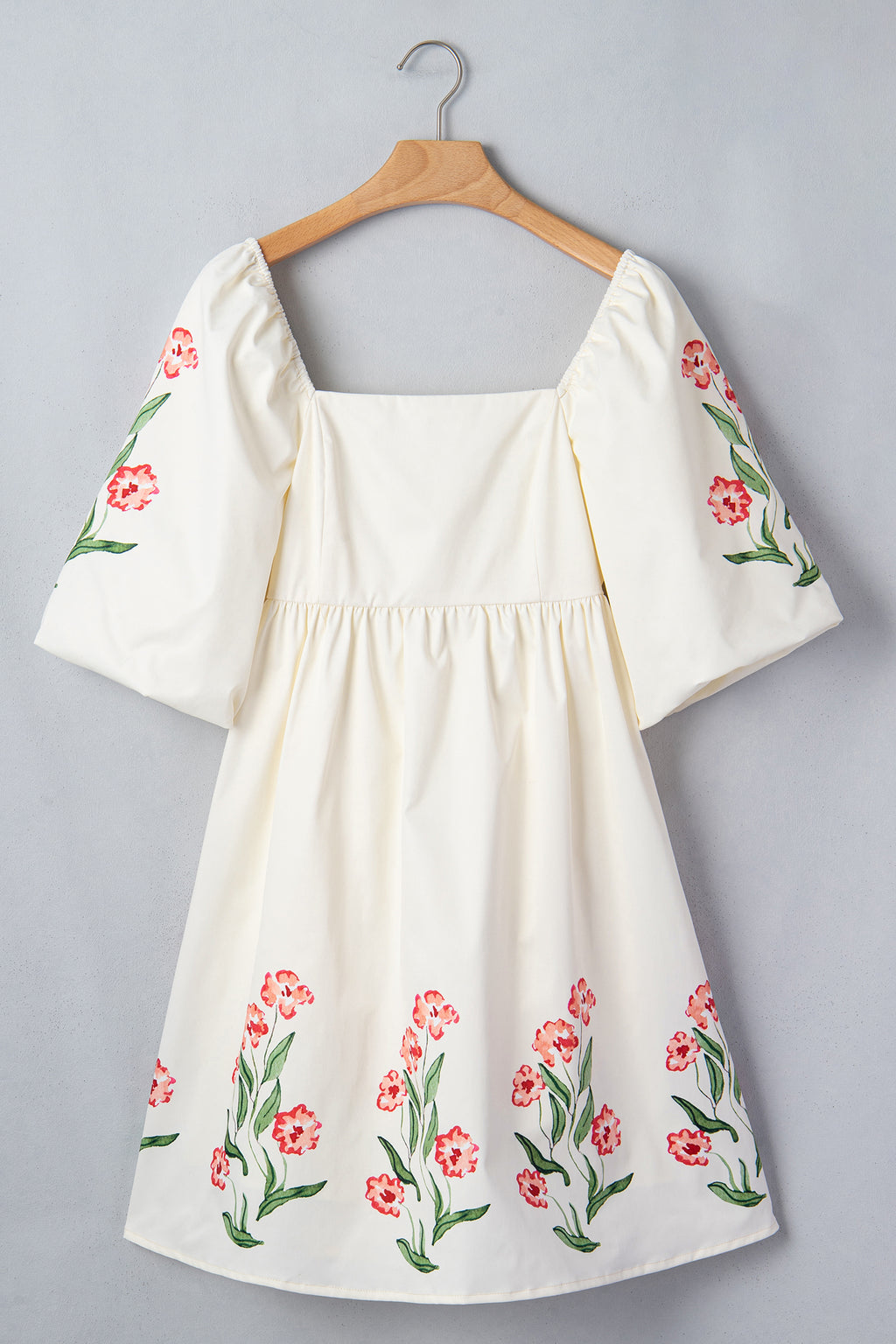 Women's Floral Puff Sleeve Babydoll Mini Dress Square Neck High Waist S-XL at LivelyLooks