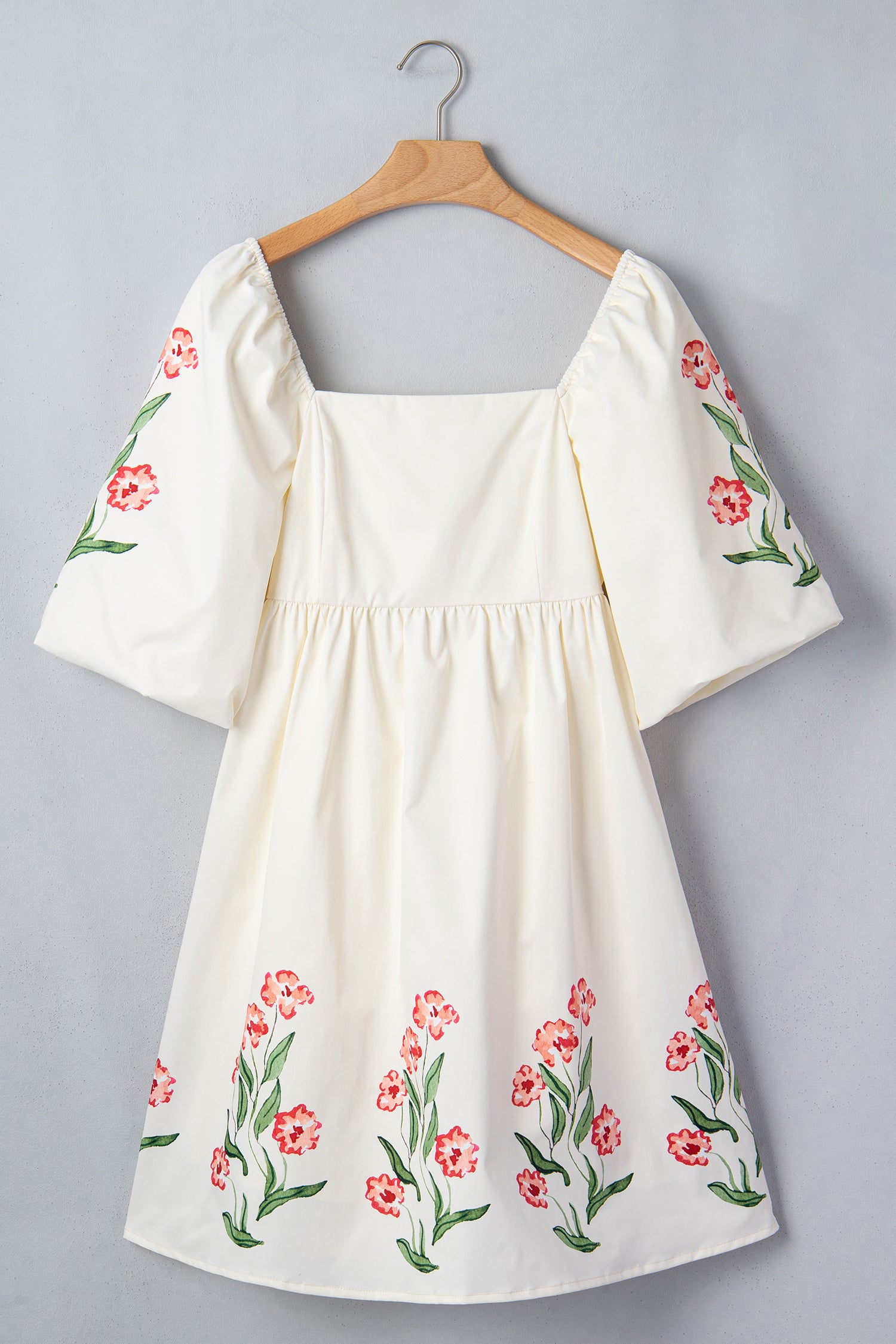 Women's Floral Puff Sleeve Babydoll Mini Dress Square Neck High Waist S-XL at LivelyLooks