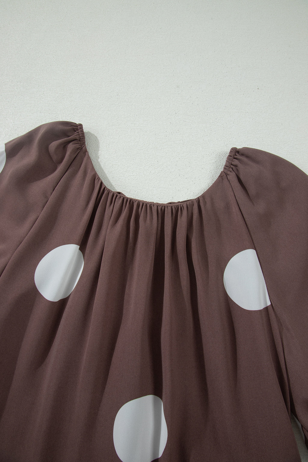 Women's Brown Polka Dot Puff Sleeve Mini Dress Knot Back Loose Fit UK 8-22 at LivelyLooks
