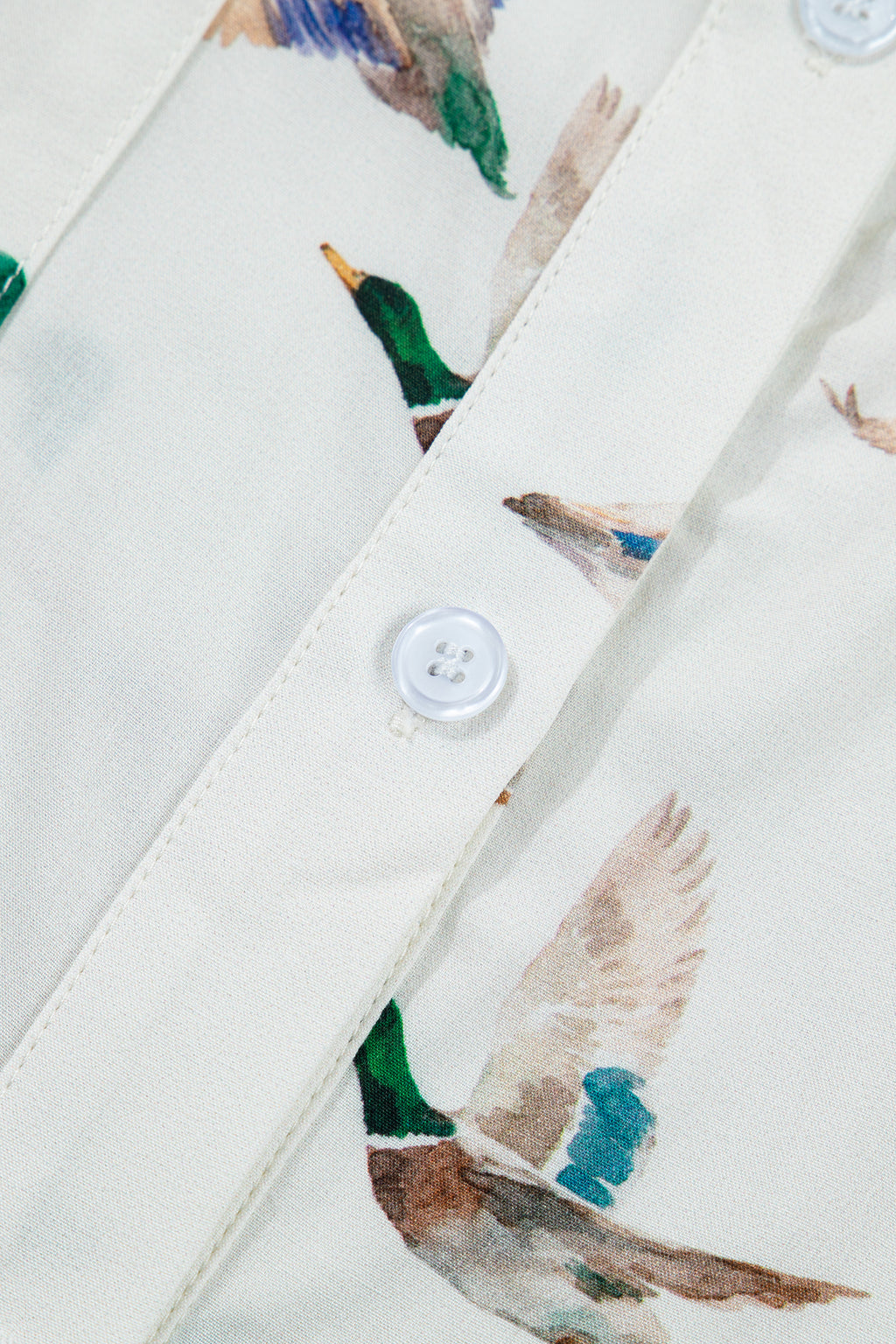 White Mallard Print Button Flap Pocket Short Sleeve Shirt | UK 8–22