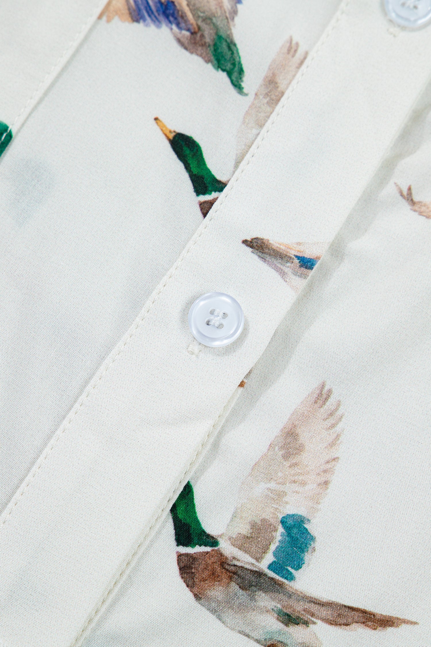 White Mallard Print Button Flap Pocket Short Sleeve Shirt | UK 8–22