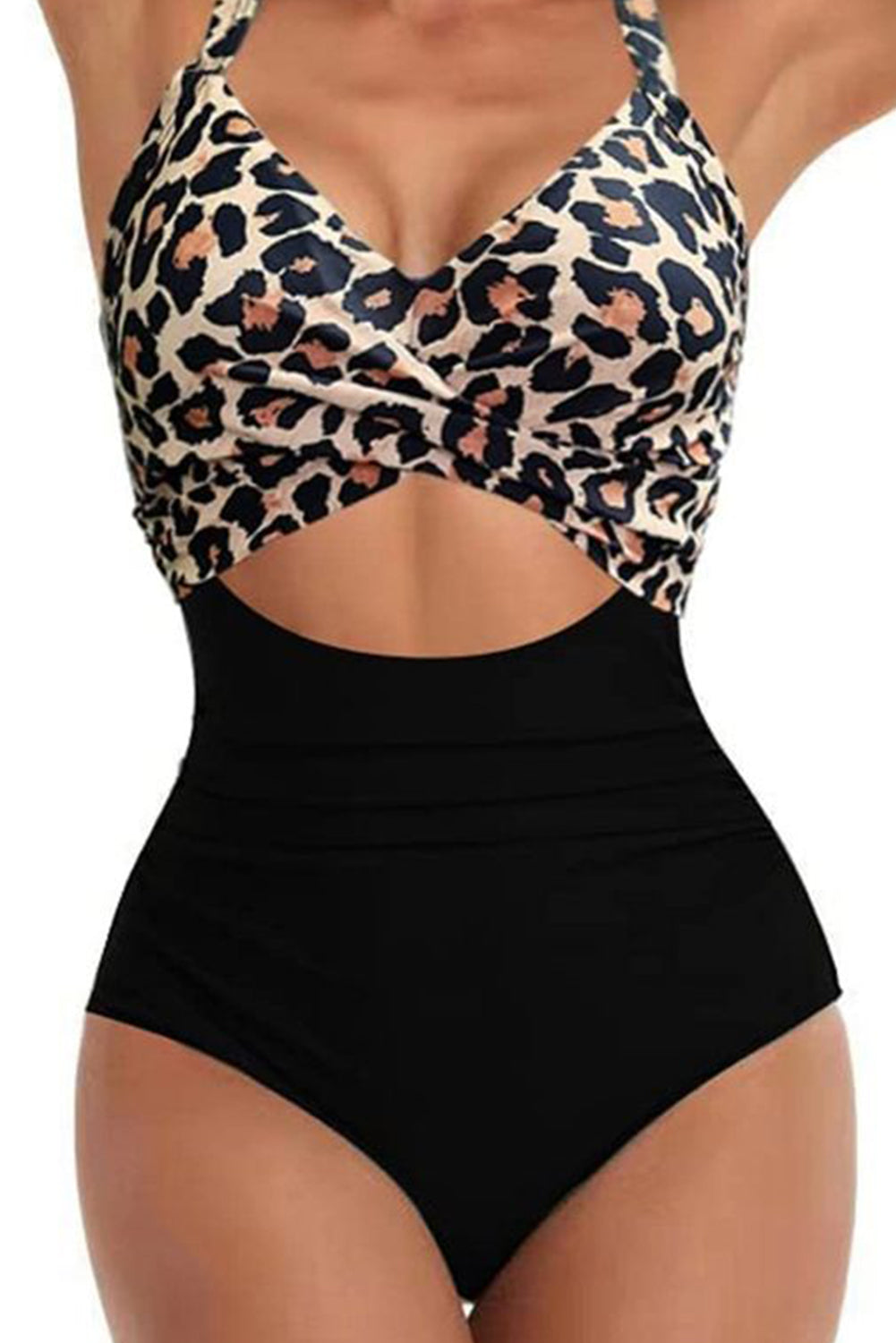 Two-Tone Crossed Cutout Backless Monokini | Pink & Black | UK 8-22