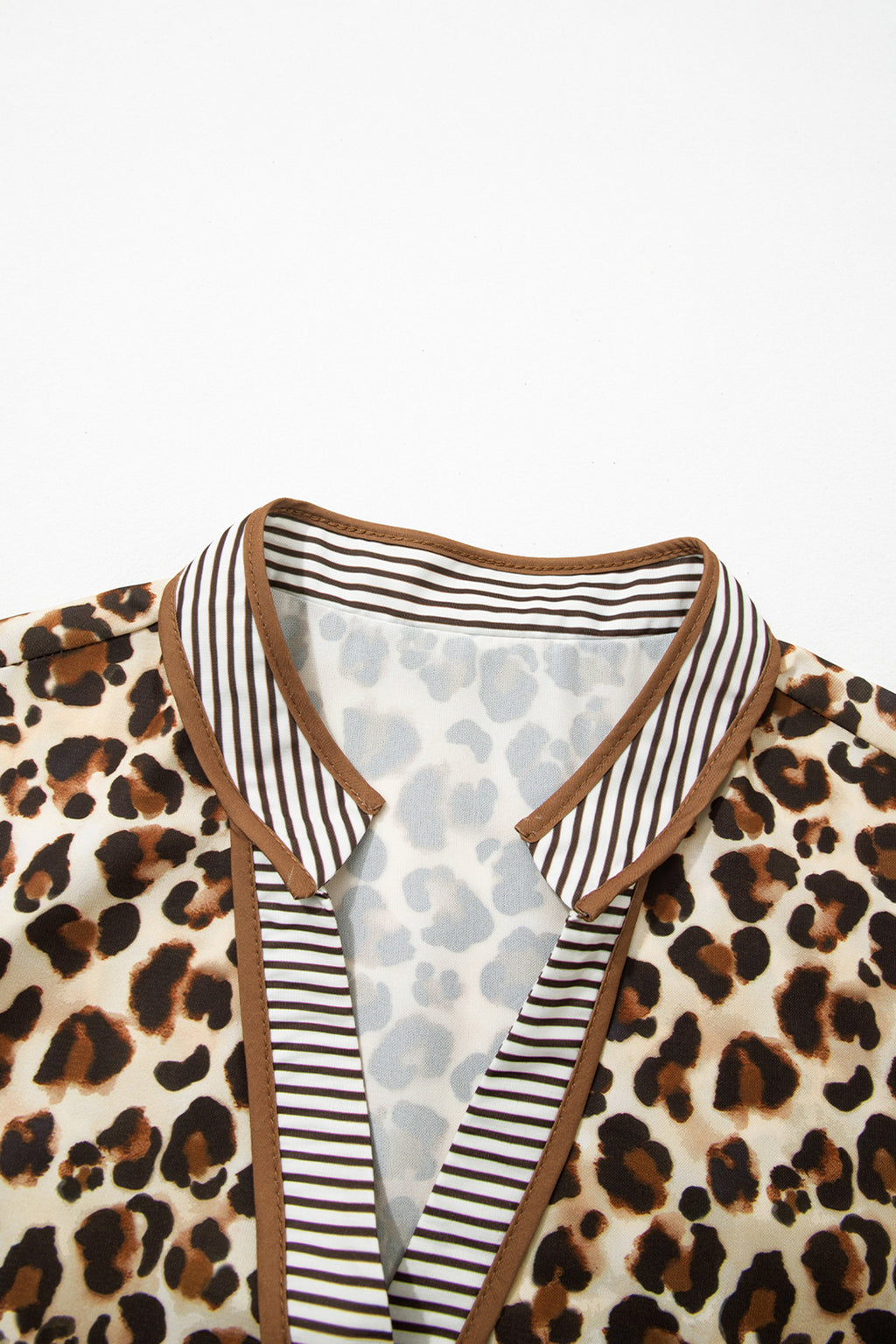 Women's Brown Leopard Stripe Patchwork 3/4 Sleeve Loose Mini Dress at LivelyLooks