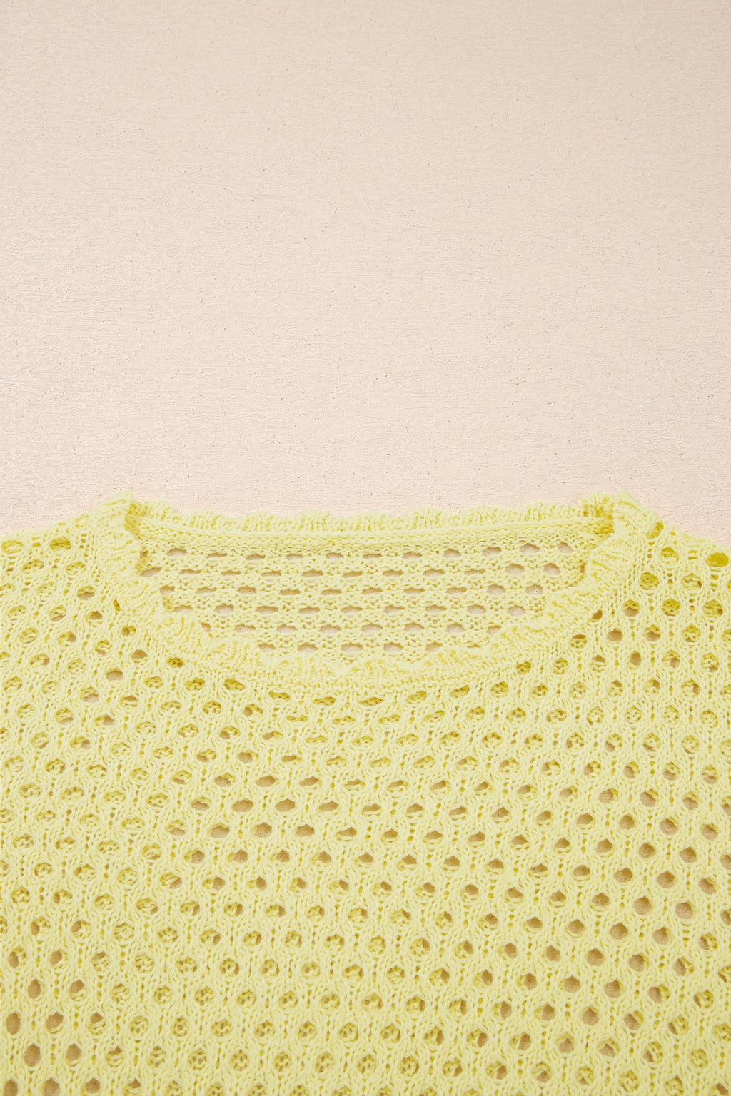 LivelyLooks Yellow Cream Scalloped Trim Hollow Out Knit Long Sleeve Top women's fashion