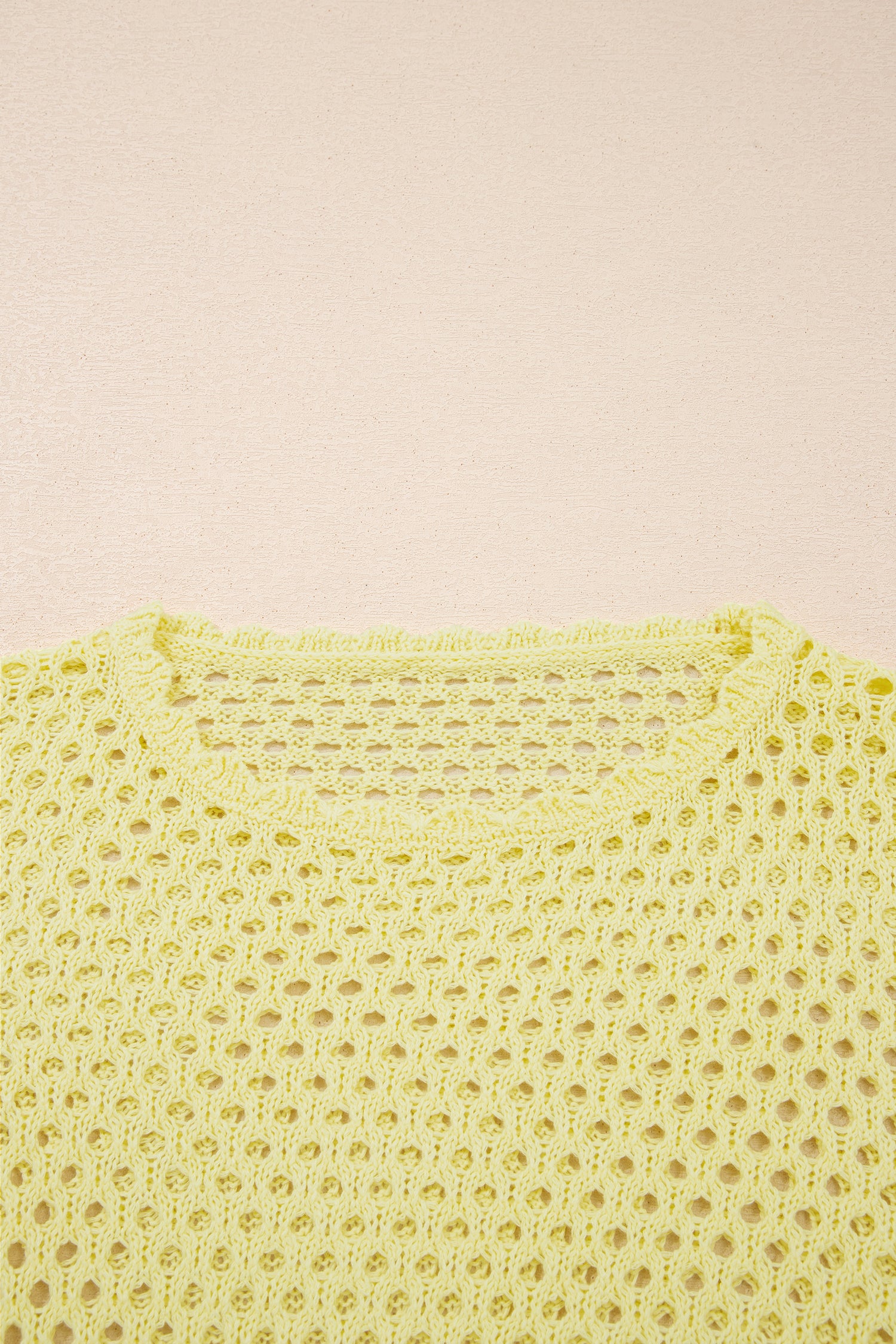 LivelyLooks Yellow Cream Scalloped Trim Hollow Out Knit Long Sleeve Top women's fashion