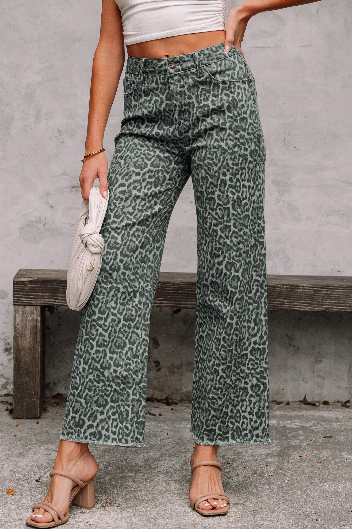 Women's Leopard Print Wide Leg High Waist Jeans | Brown, Grey, Blue & Pink at LivelyLooks