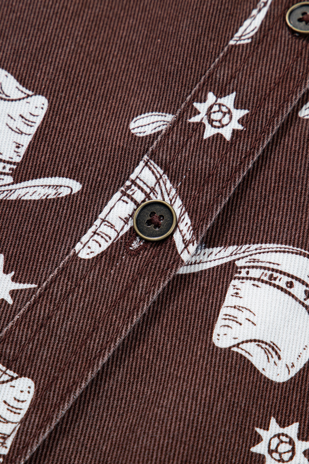 Brown Western Cowgirl Print Raw Edge Button-Down Denim Mini Dress