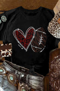 LivelyLooks Black Rhinestone Rugby Football Heart Shape Graphic T Shirt Sparkle Gem Tee Top women's fashion