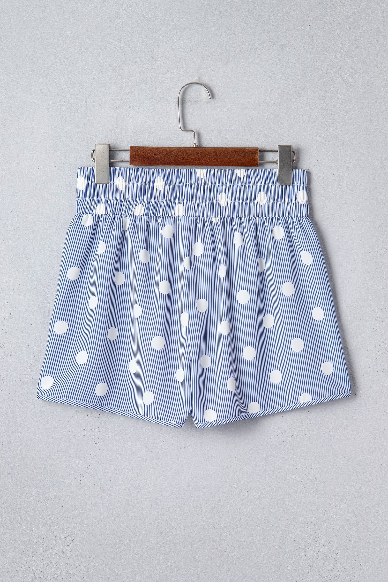 Polka Dot Shirred High Waist Casual Shorts | Apricot & Sky Blue
