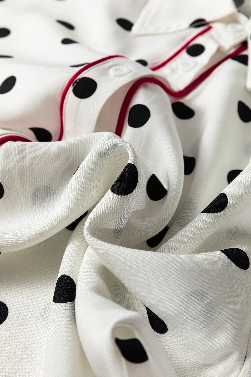 White Polka Dot Contrast Piping Elegant Women's Shirt