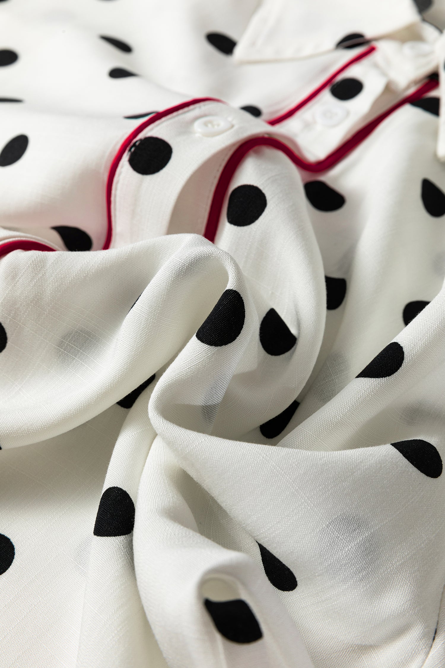 White Polka Dot Contrast Piping Elegant Women's Shirt