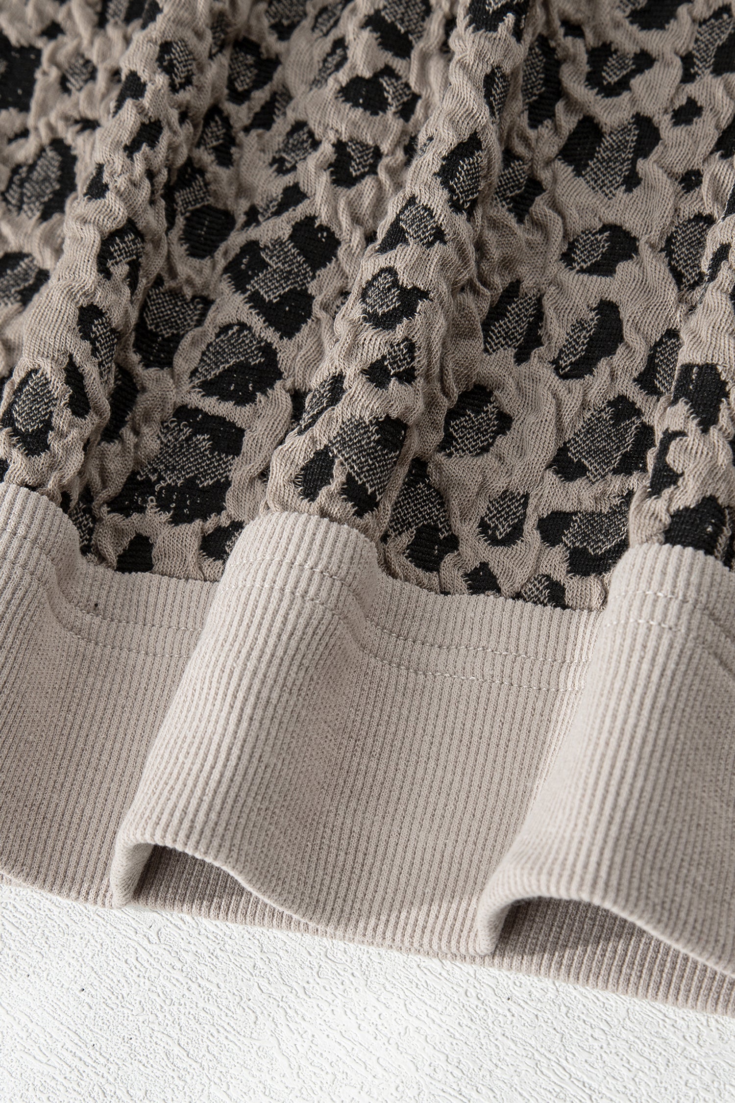 Khaki Jacquard Leopard Half Sleeve Jumper & Wide Leg Pant Set | UK 8–22