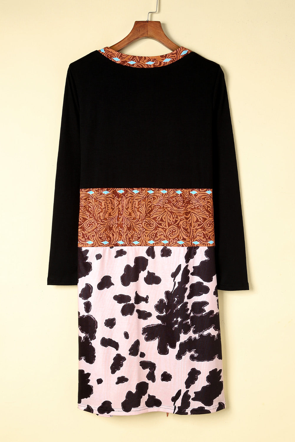 Shop Black Western Pattern Cow Patchwork Open Front Cardigan Knitwear Aztec Jumper Coat at LivelyLooks