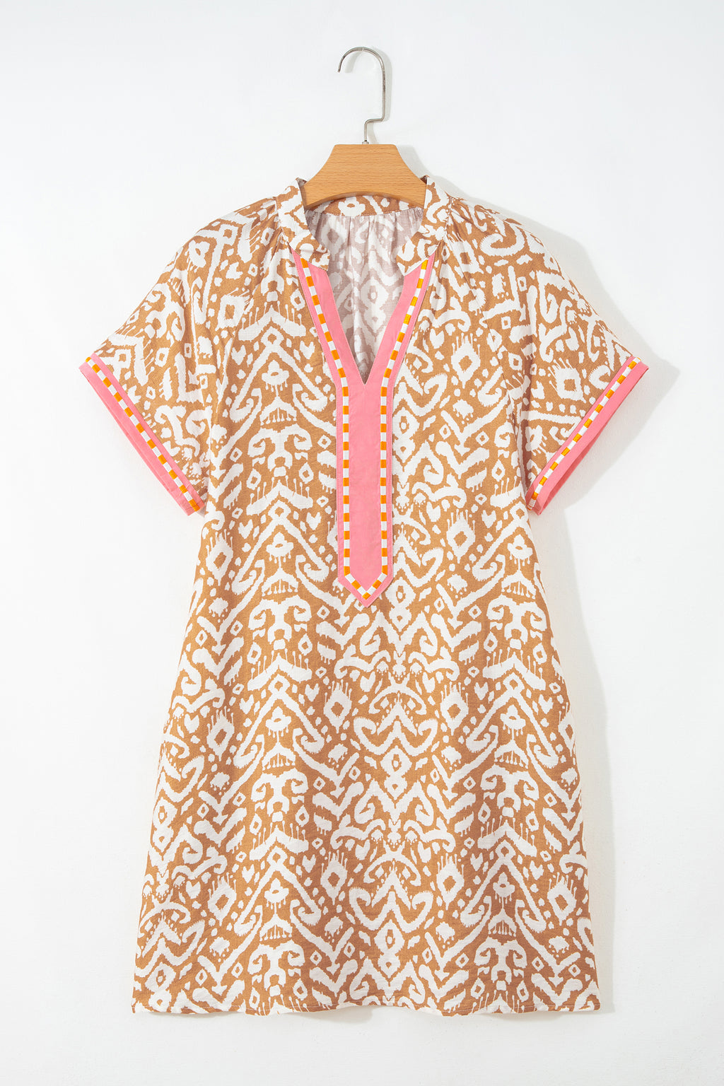 Blue & Khaki Western Print Colour Block Patchwork Shift Mini Dress S-XL