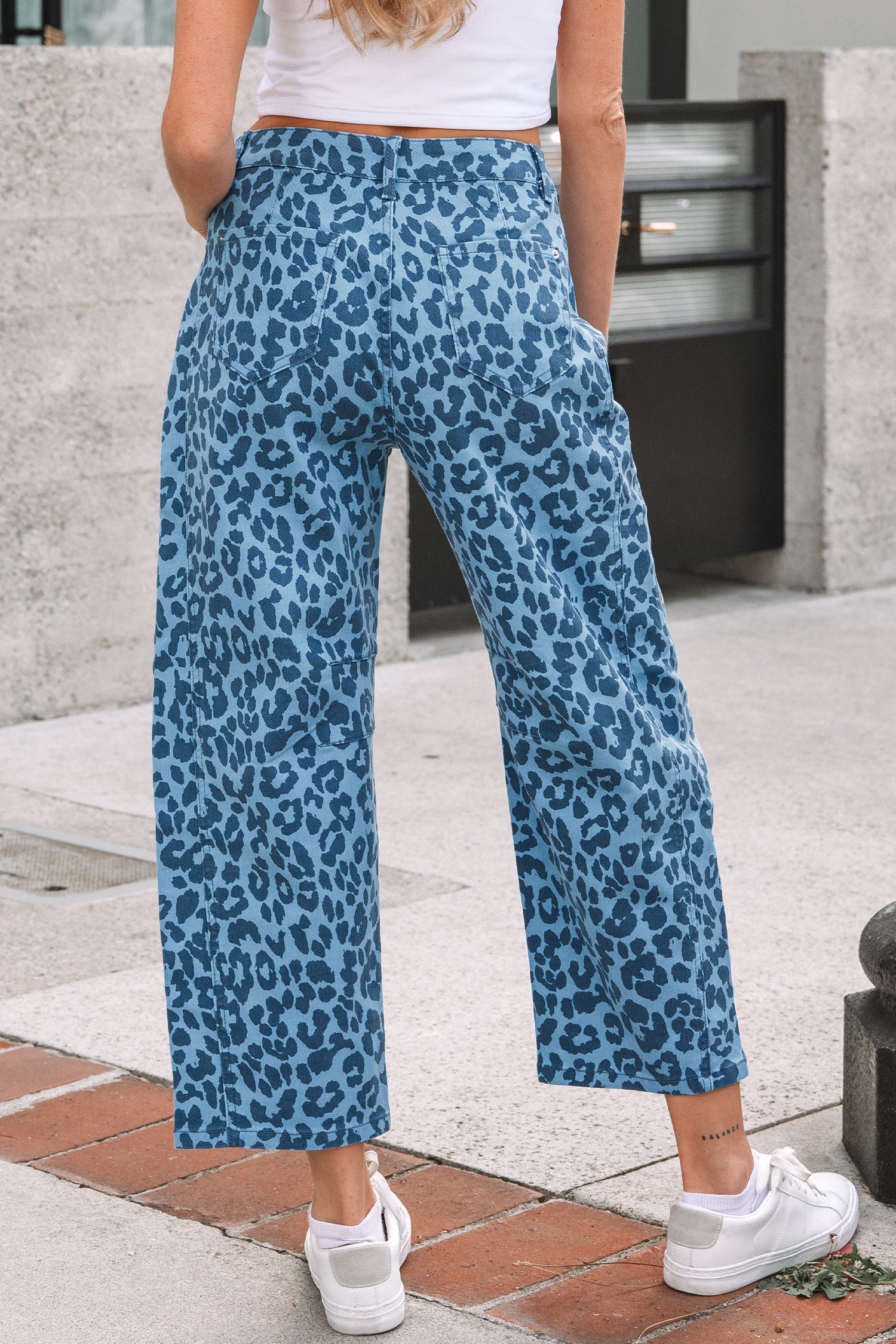 Shop Leopard Print Straight Loose Leg Jeans UK 8-20 at LivelyLooks