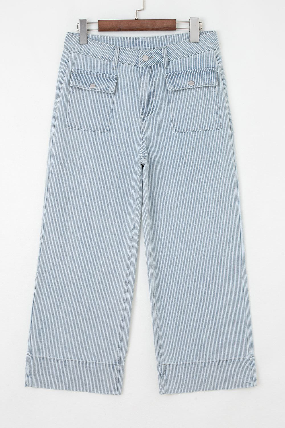 Women's Women's Stripe Wide Leg Jeans Button Flap Pocket Cuffed Hem Sizes 4-16 at LivelyLooks