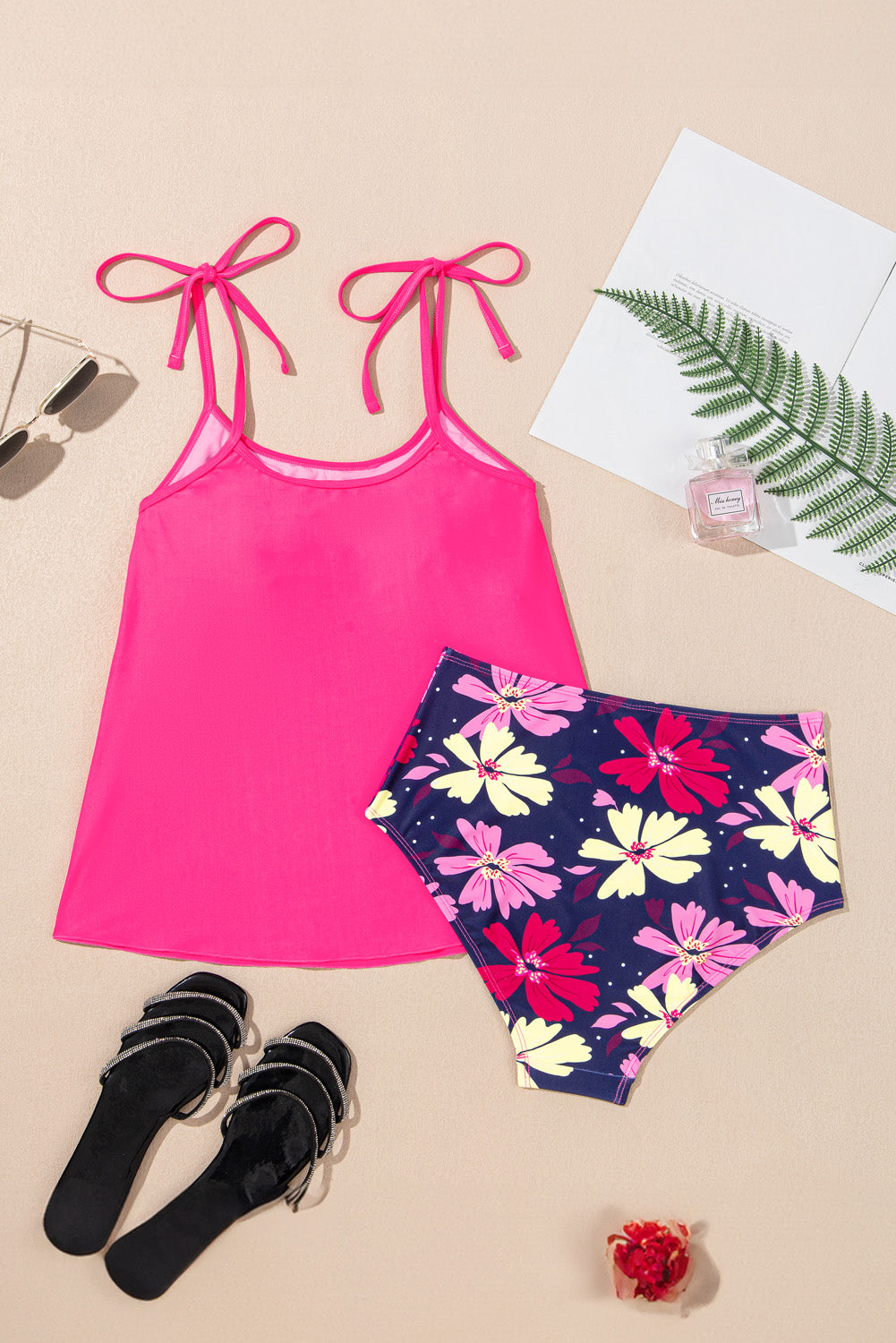 Rose Red Tie Shoulder Floral Print Tankini Set | UK 8–26