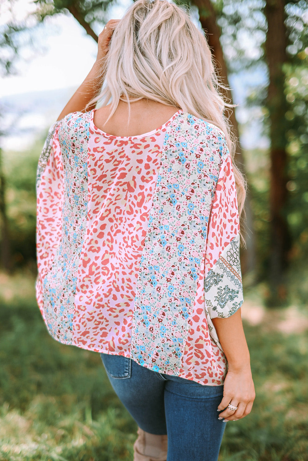 Animal Floral Mix Print Cape Top Multicolor | S-2XL