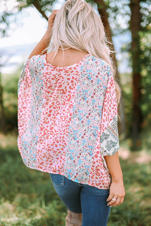 Animal Floral Mix Print Cape Top Multicolor | S-2XL