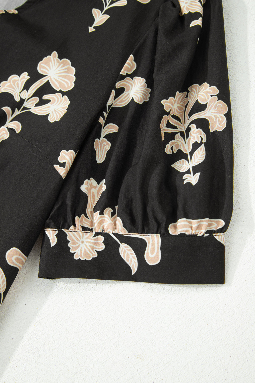 Black & Green Frilled V Neck Puff Sleeve Floral Mini Dress S-XL