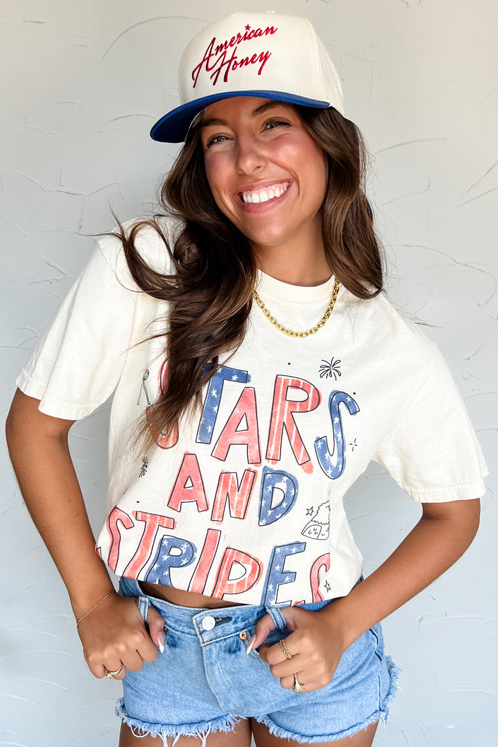 Shop White Stars and Stripes Crew Neck Graphic Tee S-3XL at LivelyLooks