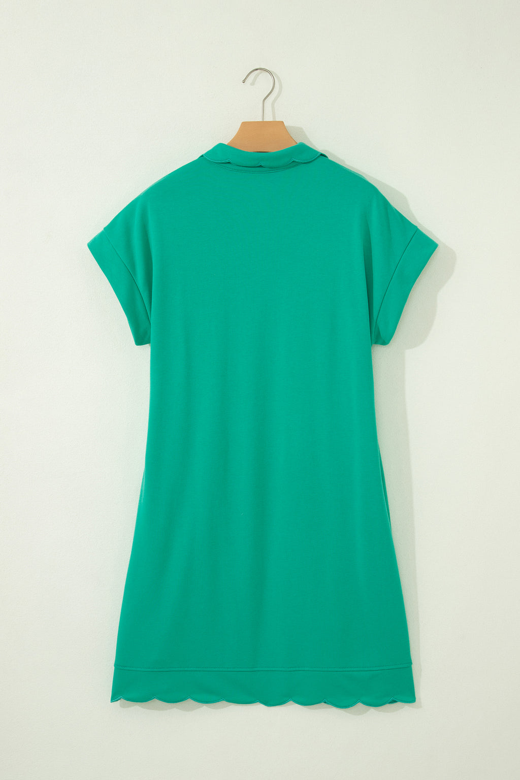 Women's Polo Collar Snap Button Scallop Hem Mini Dress | Beau Blue & Sea Green | UK 8-22 at LivelyLooks