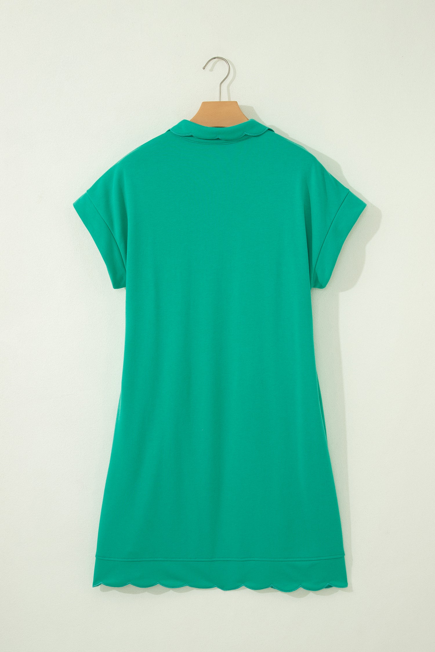 Women's Polo Collar Snap Button Scallop Hem Mini Dress | Beau Blue & Sea Green | UK 8-22 at LivelyLooks