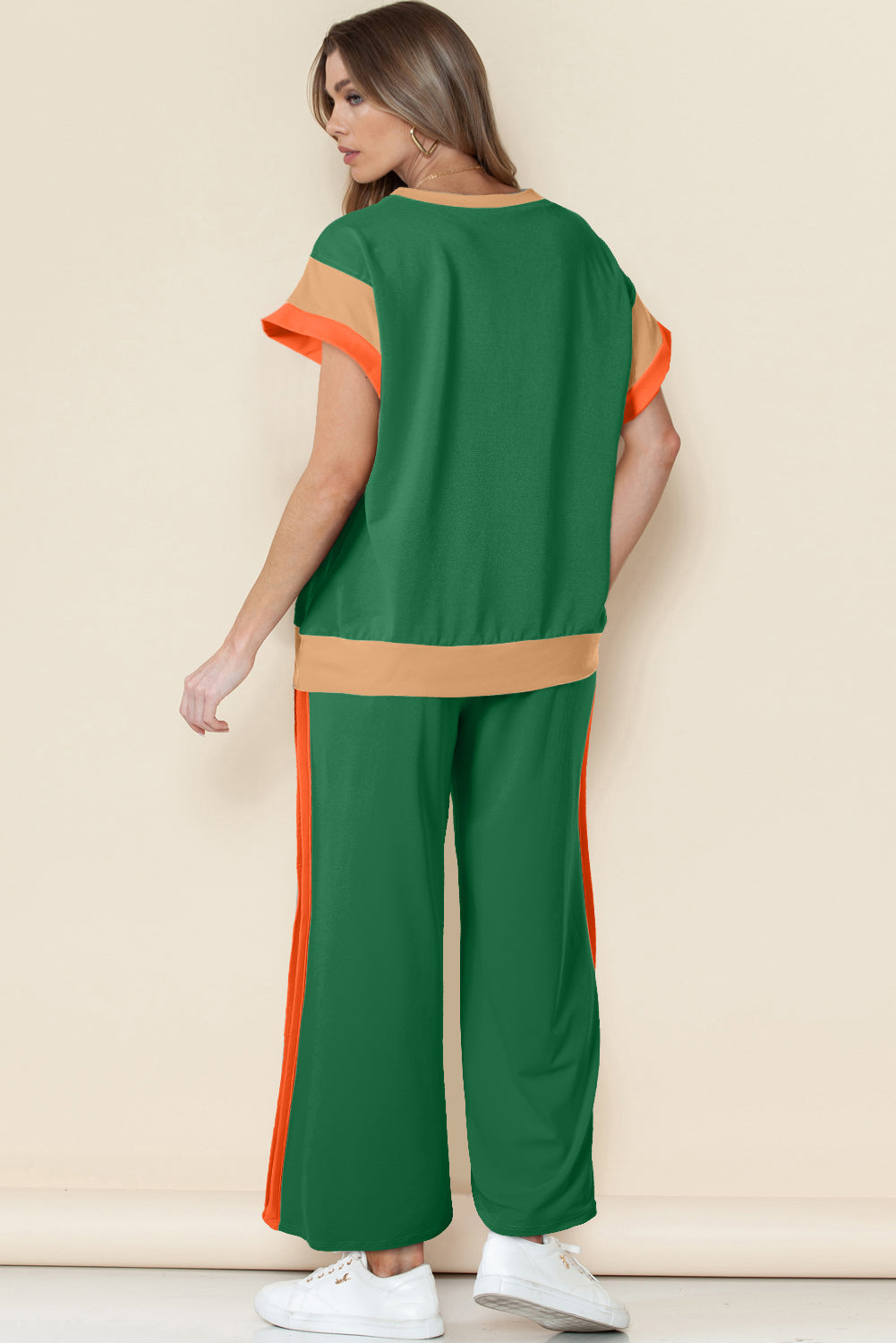 Colour Block Cap Sleeve Tee & Crop Wide Leg Trousers Set | 8 Colours