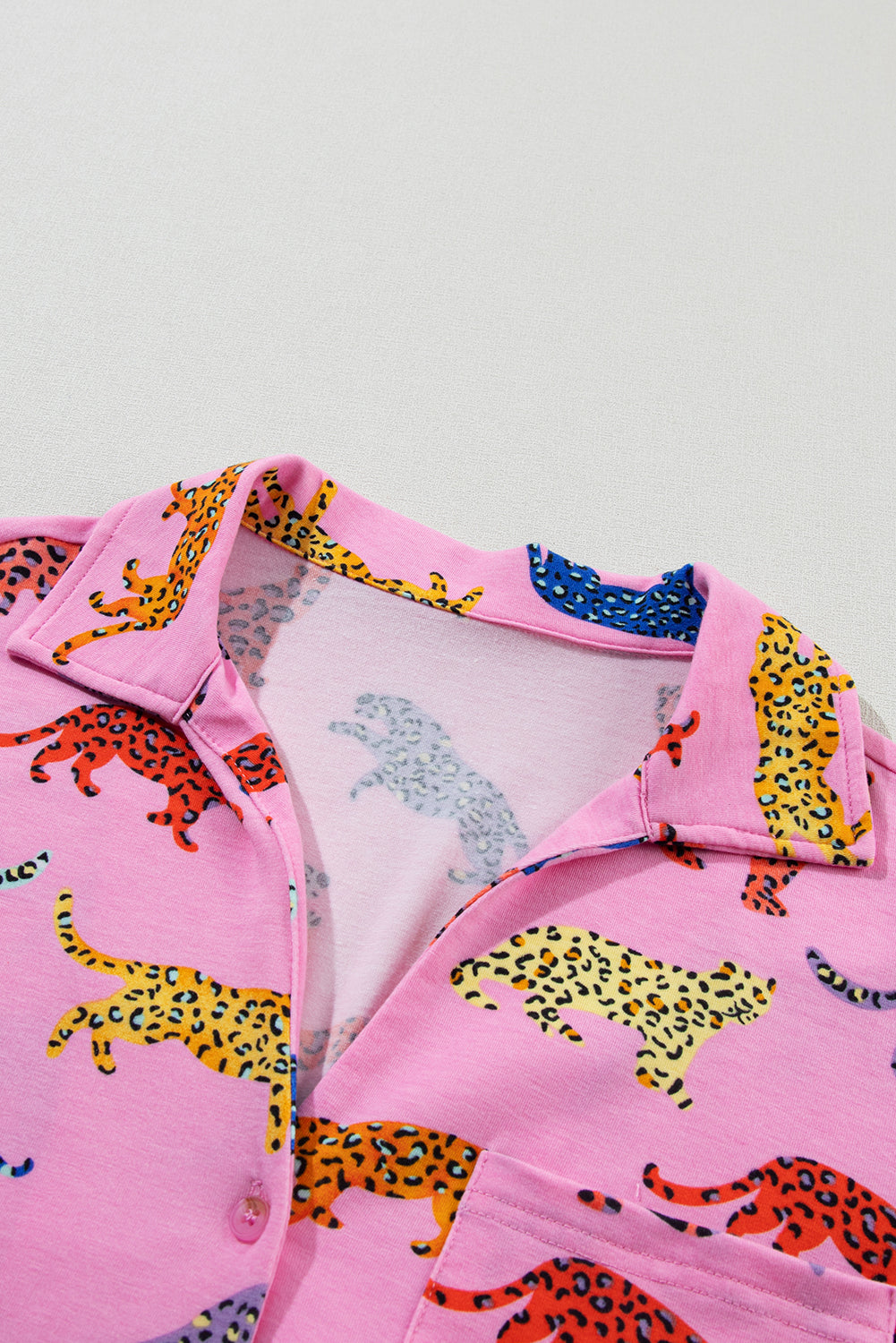 Pink Cheetah Print Pyjama Set | Shirt & Wide Leg Trousers