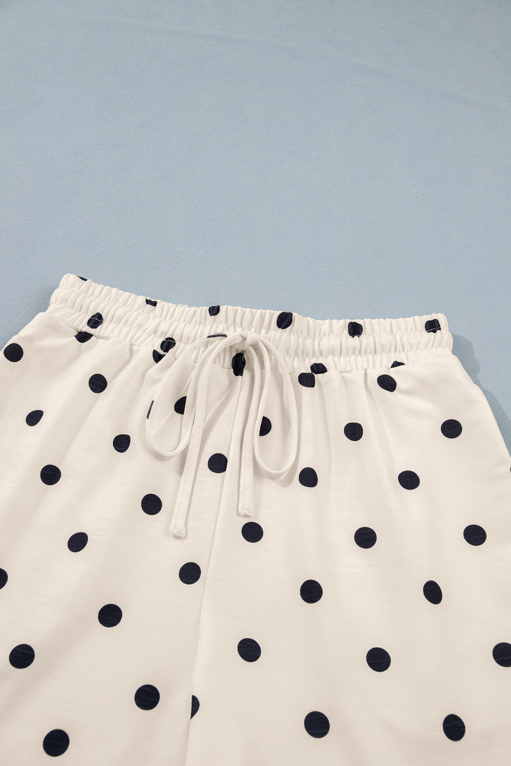 LivelyLooks White Polka Dot Exposed Seam Loose Tee & Drawstring Shorts Set S-XL women's fashion