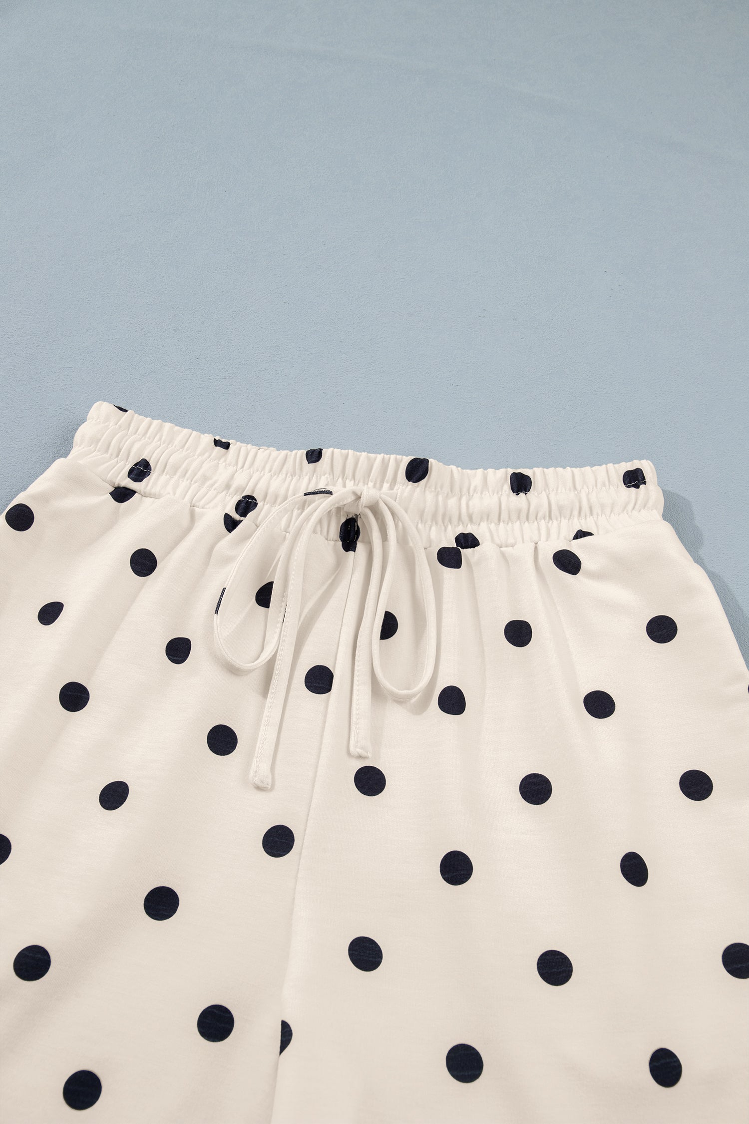 LivelyLooks White Polka Dot Exposed Seam Loose Tee & Drawstring Shorts Set S-XL women's fashion