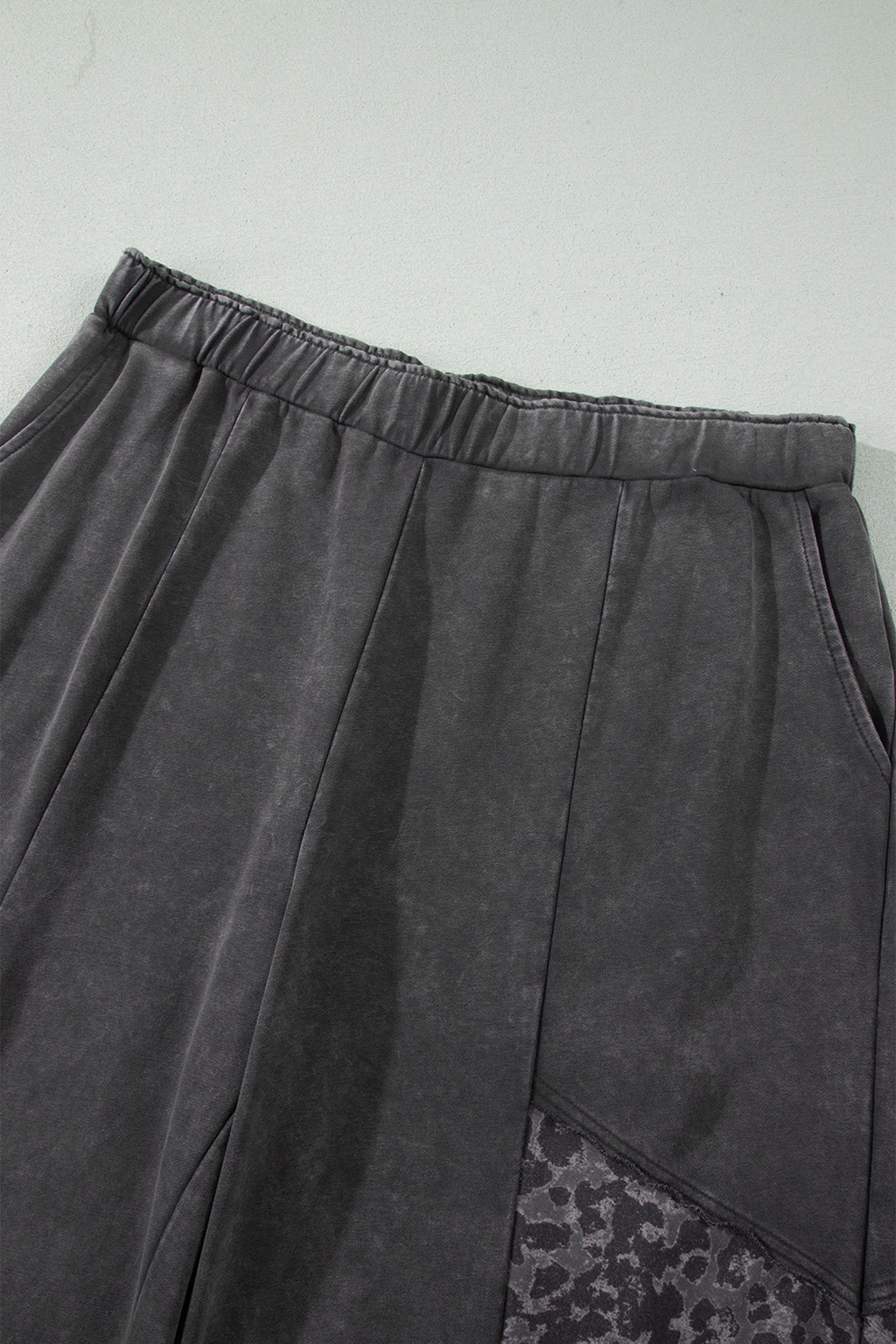 Women's Dark Grey Plus Size Leopard Patchwork Wide Leg Pants | Mineral Wash at LivelyLooks