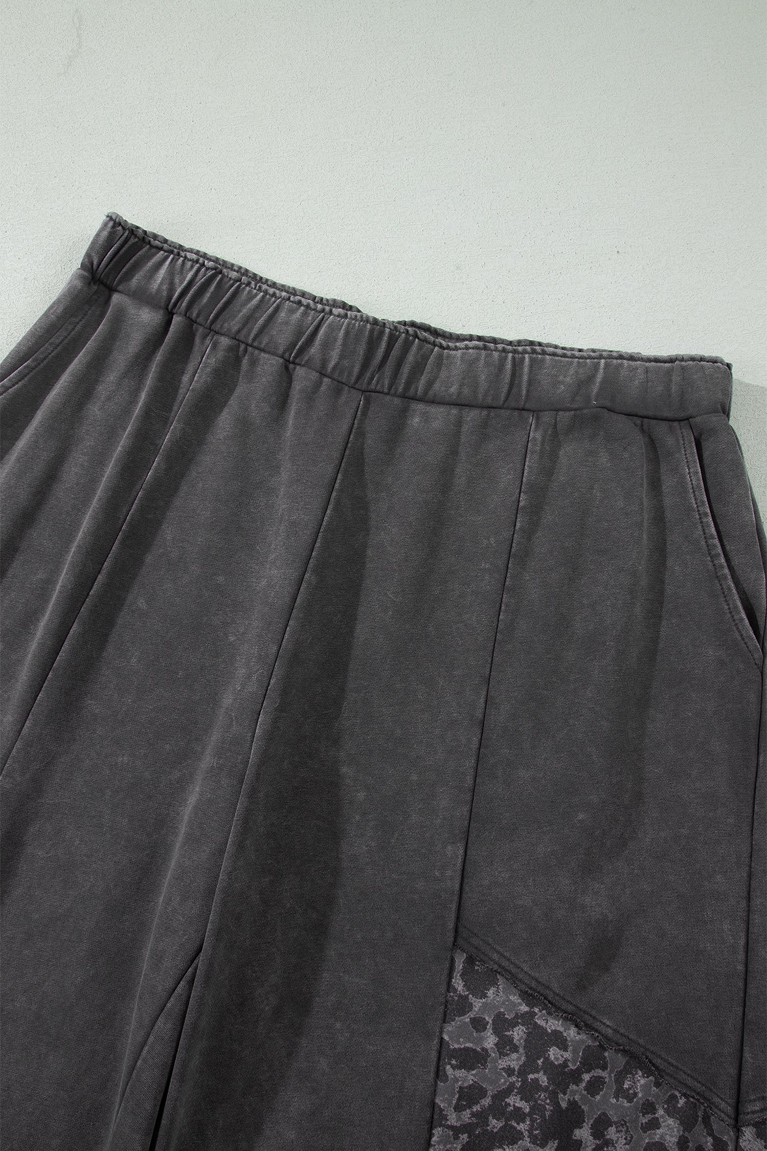 Women's Dark Grey Plus Size Leopard Patchwork Wide Leg Pants | Mineral Wash at LivelyLooks