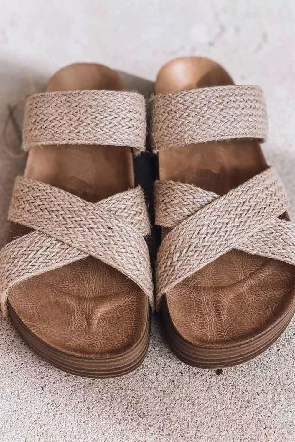 LivelyLooks Woven Crisscross Platform Slip-On Sandals Beige Brown Black EU37-42 women's fashion
