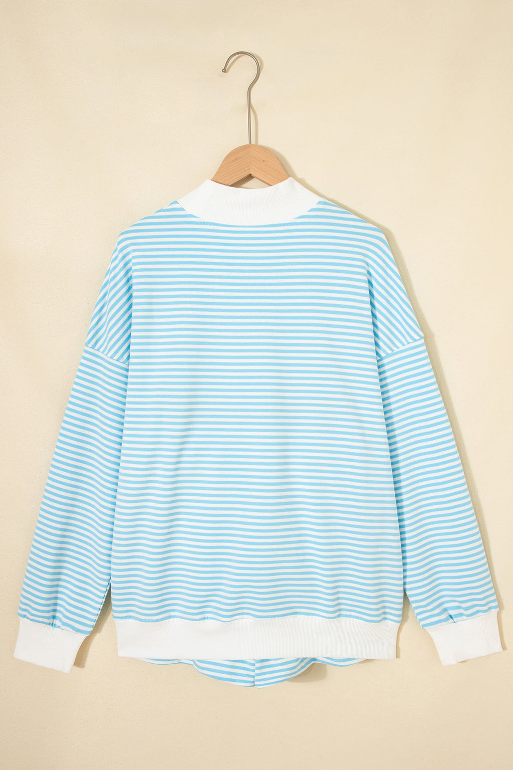 Striped Oversized Mock Neck Sweatshirt & Shorts Co-ord Set | Blue, Pink, Green | S-XL
