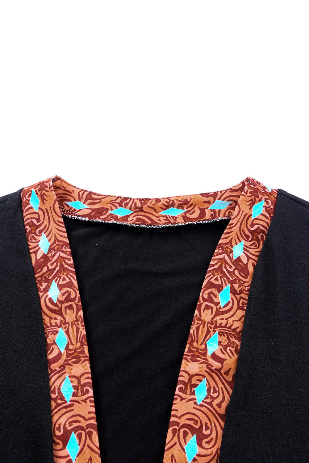Women's Black Western Pattern Cow Patchwork Open Front Cardigan Knitwear Aztec Jumper Coat at LivelyLooks