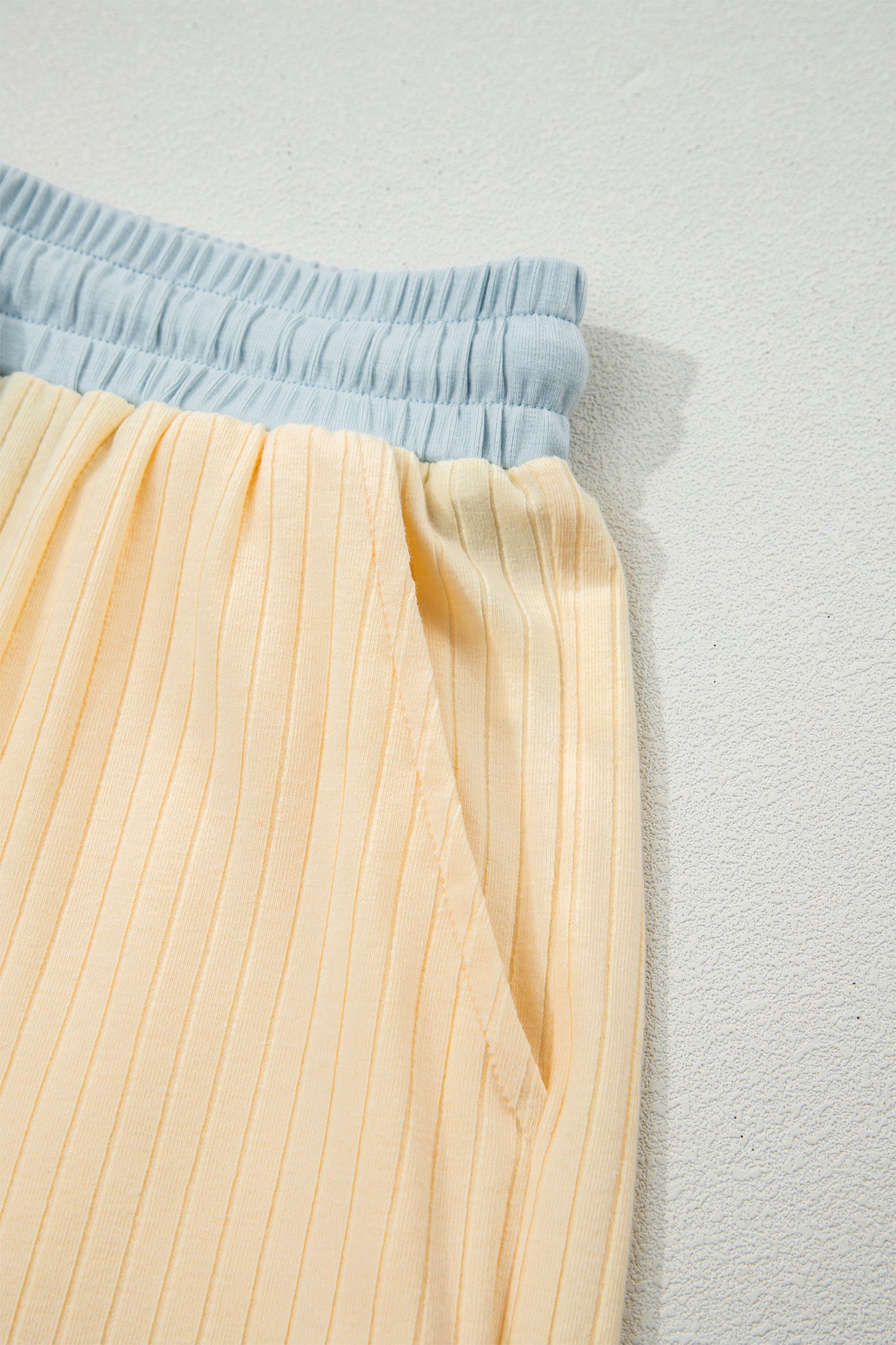Mist Blue Ribbed Colour Block Tee & Shorts Co-ord Set