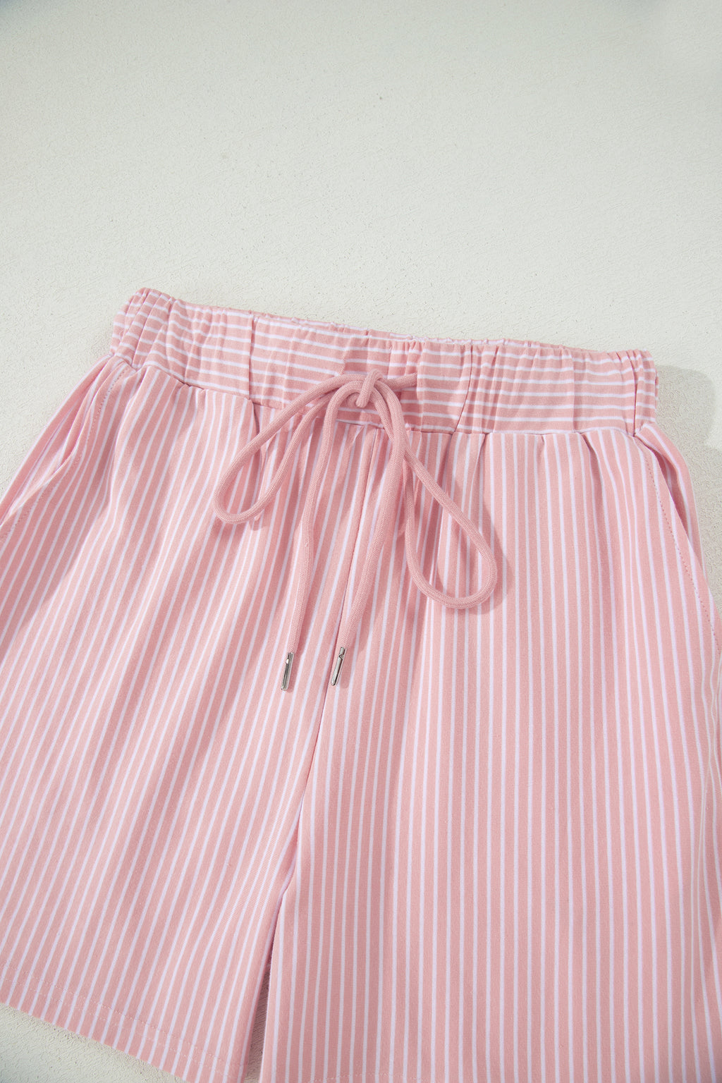 Stripe Dolman Sleeve Polo Shirt and Drawstring Shorts Set Two Piece Co-ord