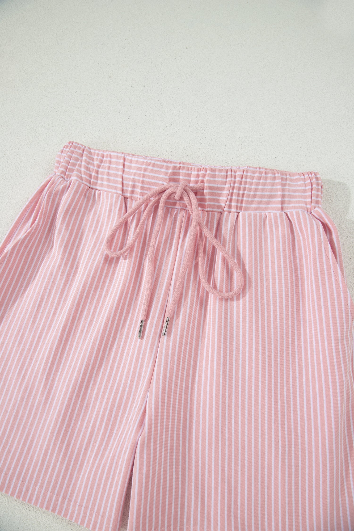 Stripe Dolman Sleeve Polo Shirt and Drawstring Shorts Set Two Piece Co-ord