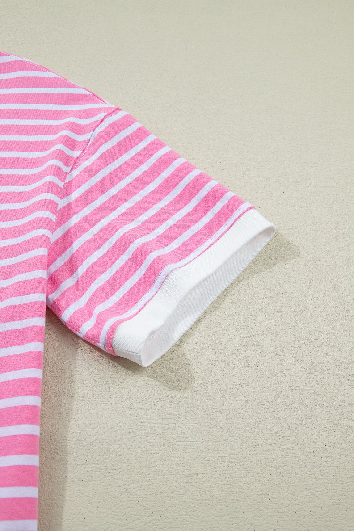 Pink Stripe Drop Shoulder Loose Round Neck Top