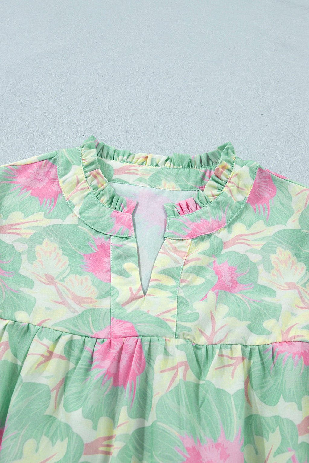 Women's Yellow Short Bubble Sleeve Summer Floral Blouse at LivelyLooks