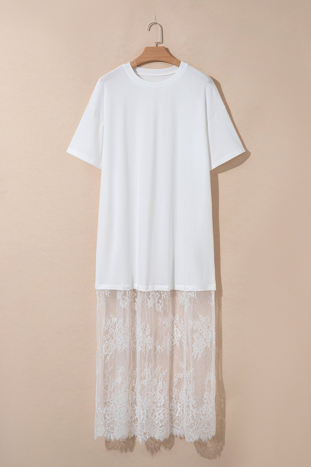 Women's Floral Lace Patchwork Short Sleeve Maxi T-Shirt Dress | White & Red Sandalwood at LivelyLooks