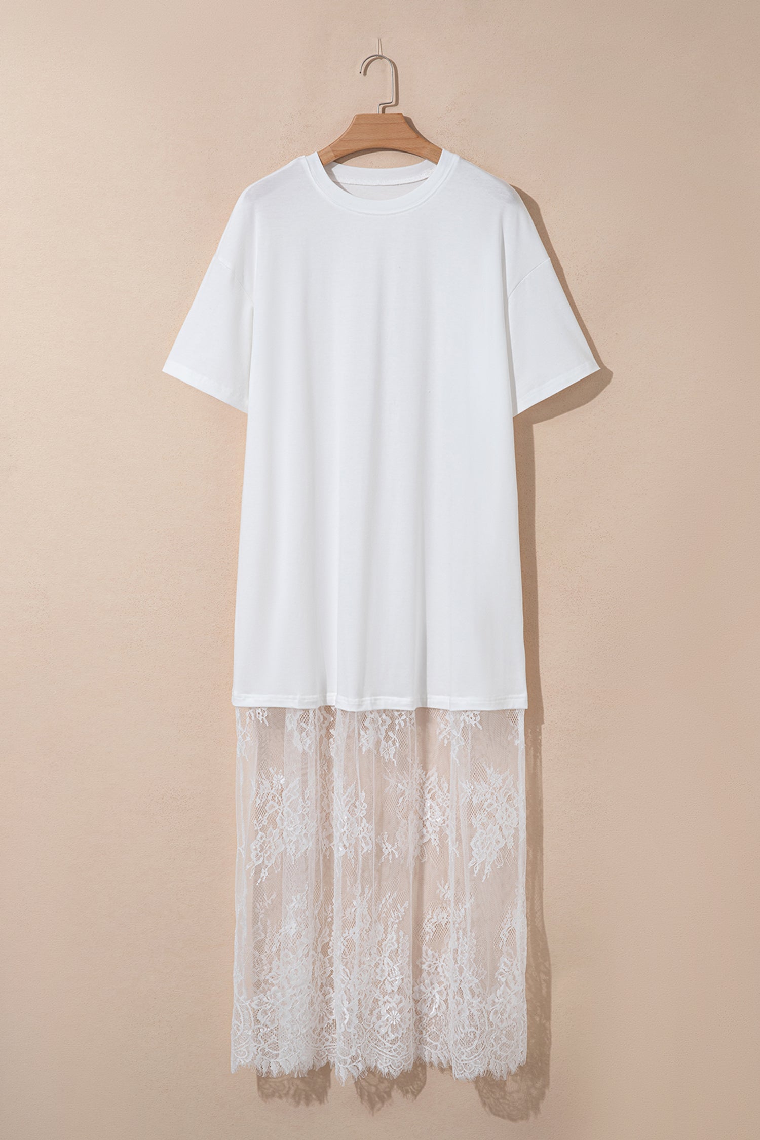 Women's Floral Lace Patchwork Short Sleeve Maxi T-Shirt Dress | White & Red Sandalwood at LivelyLooks